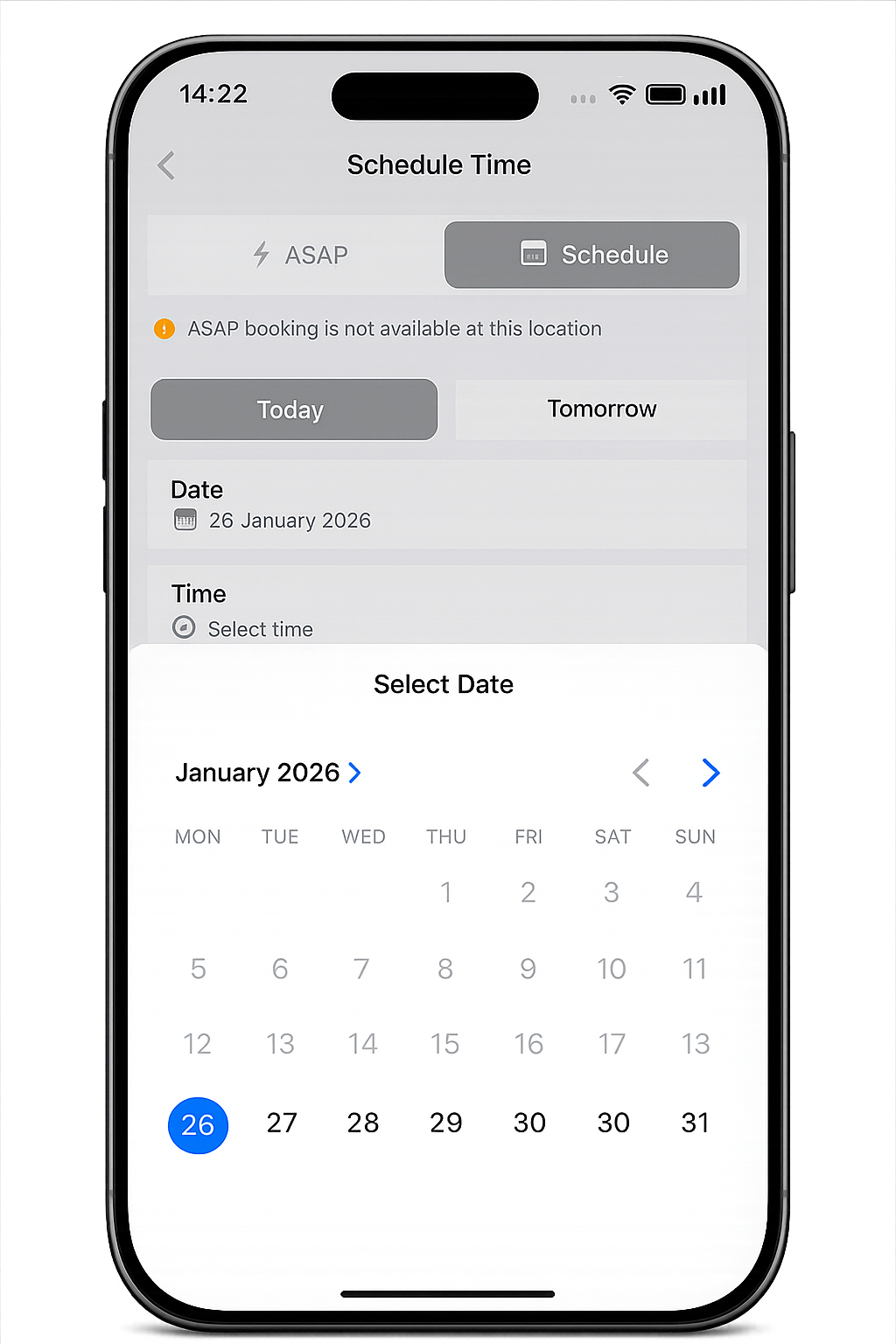 Client app scheduling interface